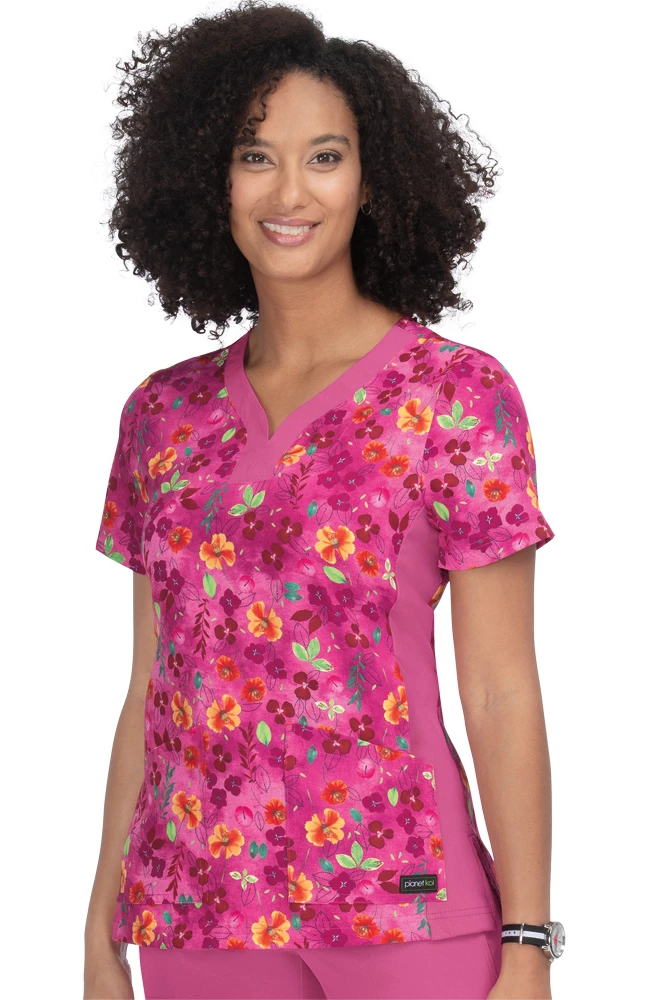 Koi Clearance Women's Aurora Pressed Flower Print Scrub Top