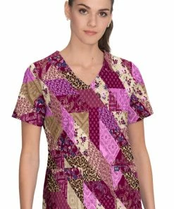 Koi Women's Leia Patched With Love Print Scrub Top