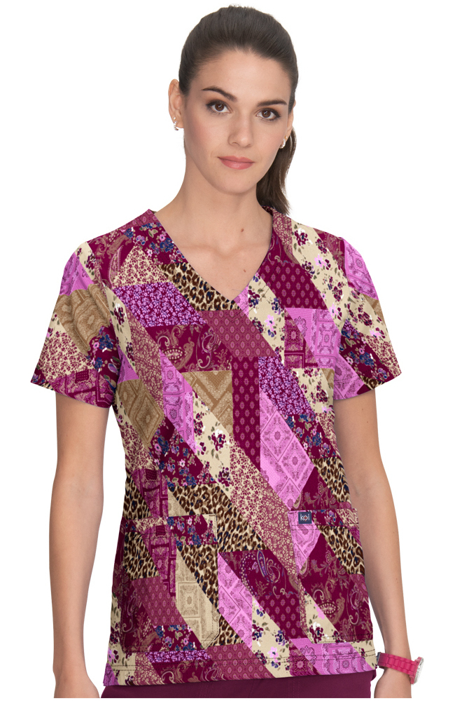 Women's Leia Patched With Love Print Scrub Top Koi Women's Leia Patched With Love Print Scrub Top -Silverts-shop 1 ko 1084pr printpwl 650