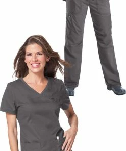 Koi Women's Nicole V-Neck Solid Scrub Top & Lindsey Cargo Scrub Pant Set
