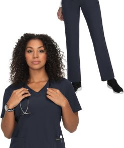 Koi Women's Longevity Solid Scrub Top & Nova Tapered Scrub Pant Set