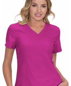Koi Clearance Women's Philosophy Mock Wrap Side Zipper Solid Scrub Top