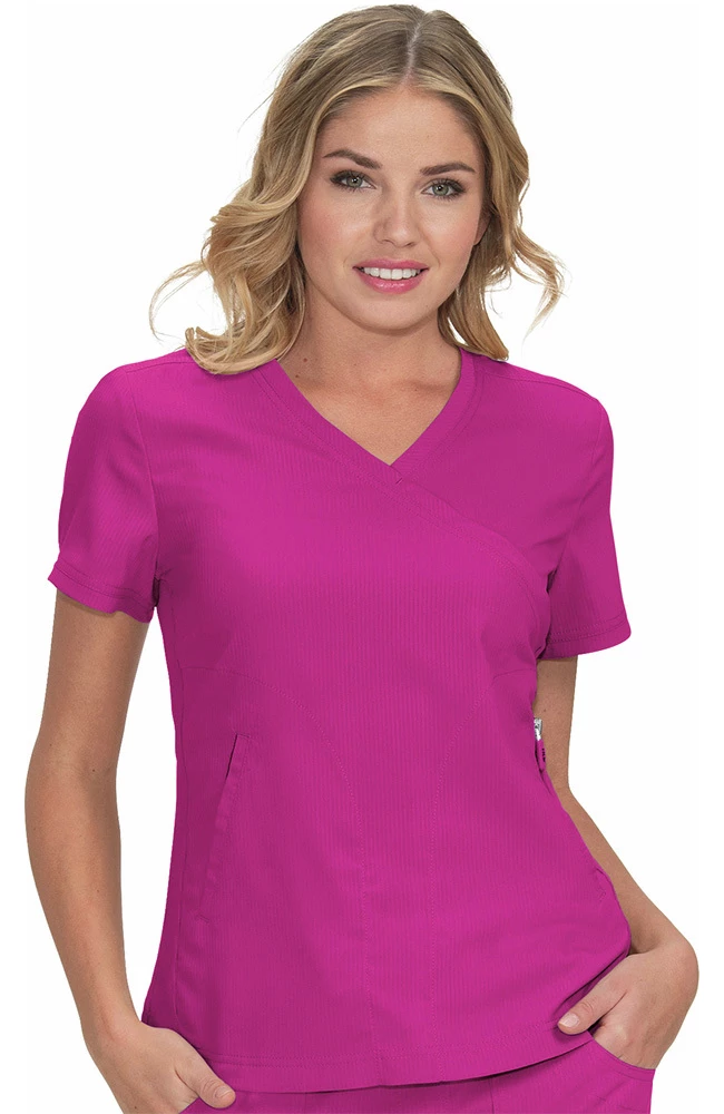 Koi Clearance Women's Philosophy Mock Wrap Side Zipper Solid Scrub Top