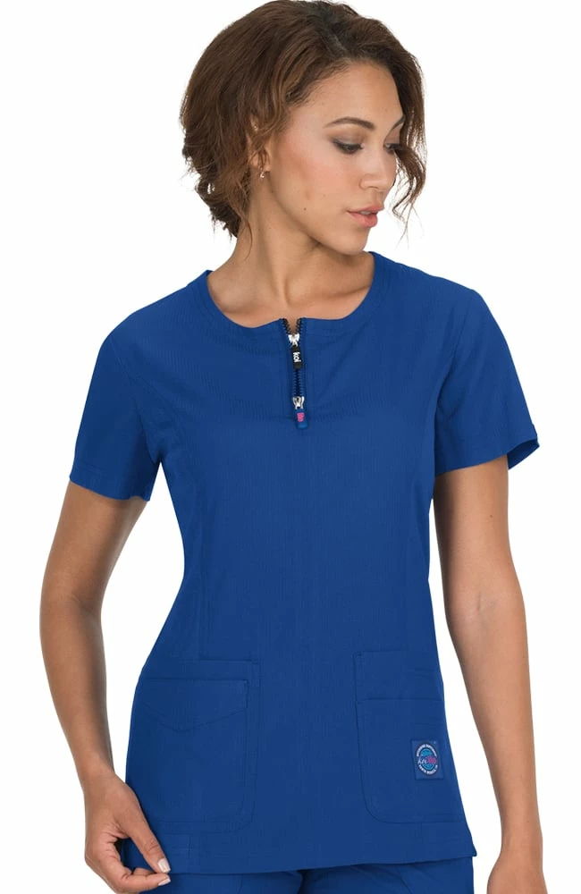 Koi Clearance Women's Serenity Round Zip Neck Solid Scrub Top