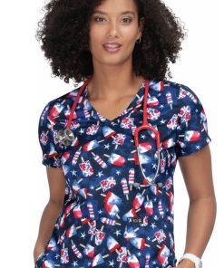 Koi Clearance Women's Leslie American Pops Print Scrub Top
