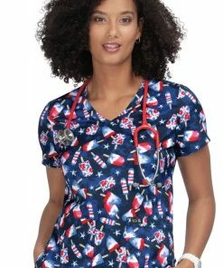 Koi Clearance Women's Leslie American Pops Print Scrub Top