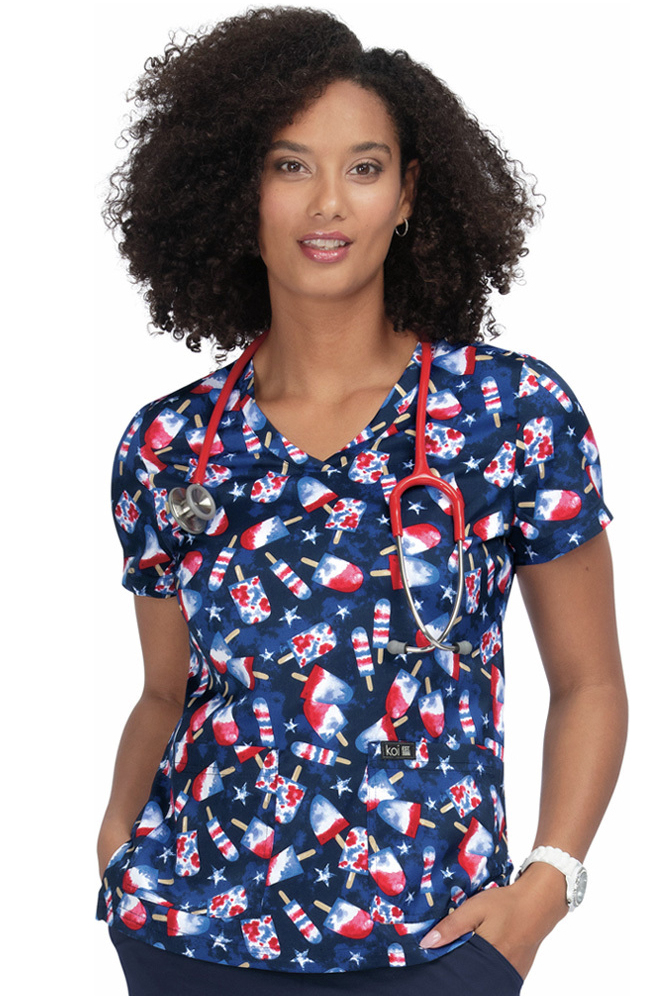 Clearance Women's Leslie American Pops Print Scrub Top Koi Clearance Women's Leslie American Pops Print Scrub Top -Silverts-shop 1 ko 384pr printclearanceamp 650