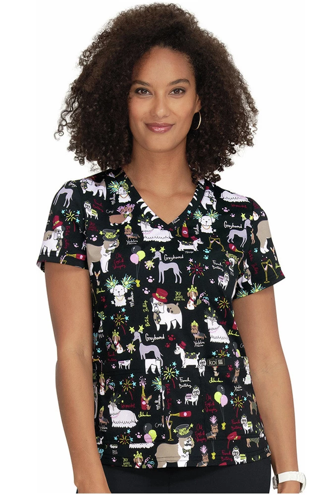 Koi Clearance Women's Leslie Fancy Party Print Scrub Top