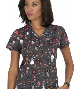 Koi Clearance Women's Leslie Pet Buddies Print Scrub Top