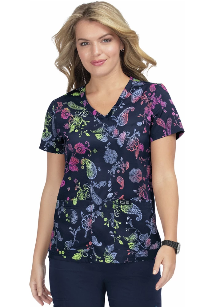 Koi Clearance Women's Leslie Paisley Passion Print Scrub Top