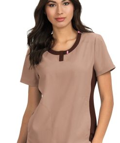 Koi Clearance Women's Lotus Colorblock Jewel Neck Solid Scrub Top