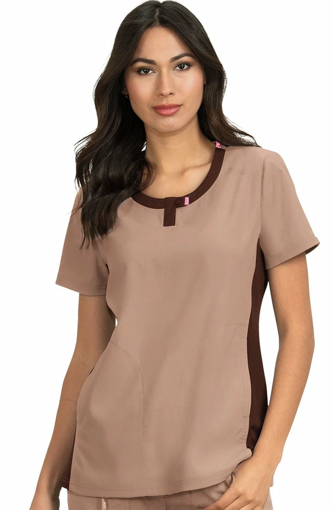 Koi Clearance Women's Lotus Colorblock Jewel Neck Solid Scrub Top
