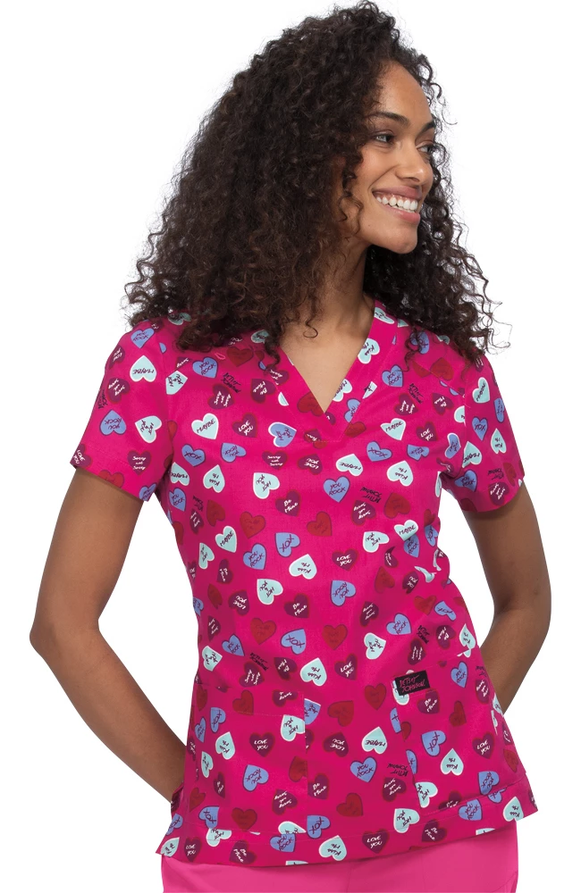 Koi Clearance Women's Bell Sweet Candy Print Scrub Top