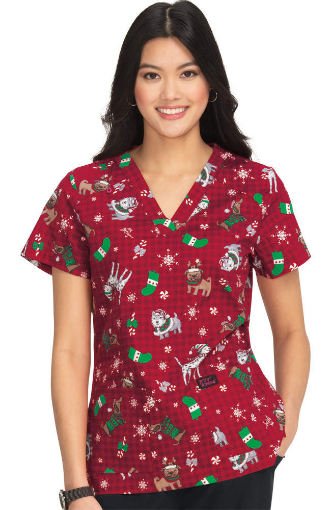 Clearance Women's Bell Holly Jolly Puppies Print Scrub Top Koi Clearance Women's Bell Holly Jolly Puppies Print Scrub Top -Silverts-shop 1 ko b120pr printclearancehjp 650