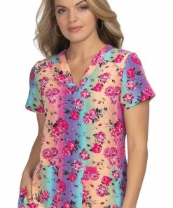 Koi Clearance Women's Bell Valley Rose Ombre Print Scrub Top