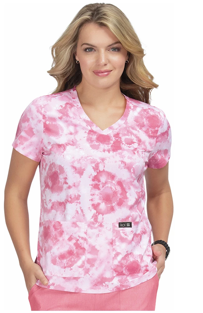 Koi Clearance Women's Leslie Dreamscape Pink Print Scrub Top
