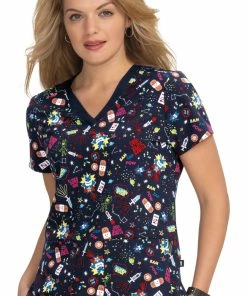 Koi Clearance Women's Lulu Super Hero Print Scrub Top