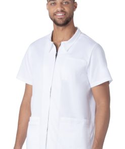 Landau Men's Collared Zip Front Solid Scrub Top