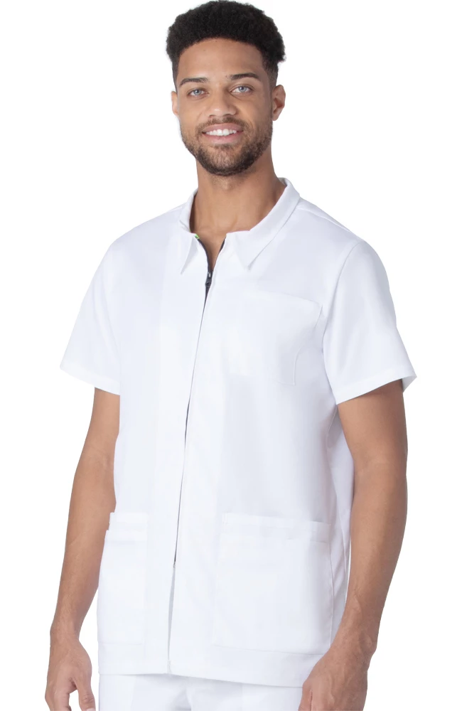 Landau Men's Collared Zip Front Solid Scrub Top