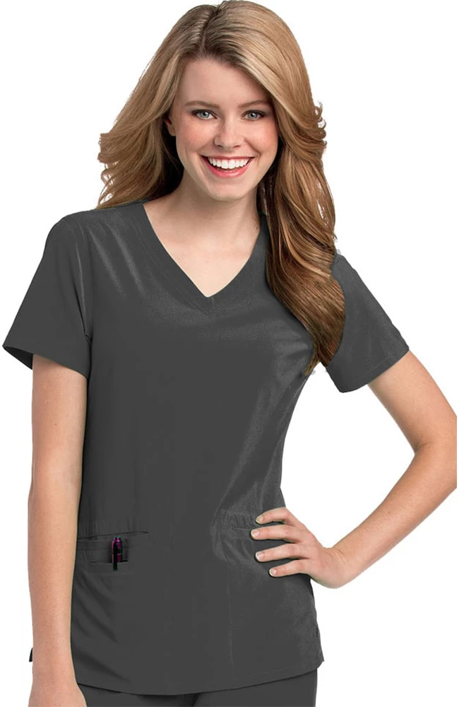 Urbane Women's Motivate V-Neck Solid Scrub Top With Tonal Stitching