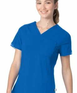 Urbane Women's Stripe Trim Solid Scrub Top