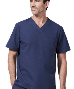 Medelita Men's V-Neck Chest Pocket Solid Scrub Top