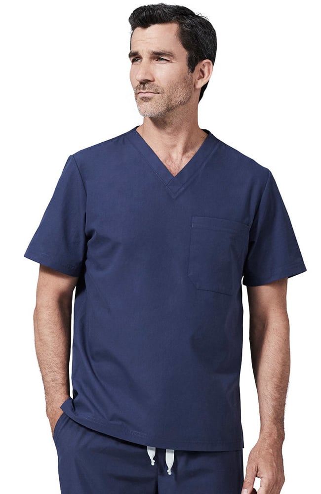 Men's V-Neck Chest Pocket Solid Scrub Top Medelita Men's V-Neck Chest Pocket Solid Scrub Top -Silverts-shop 1 md mfmst 650