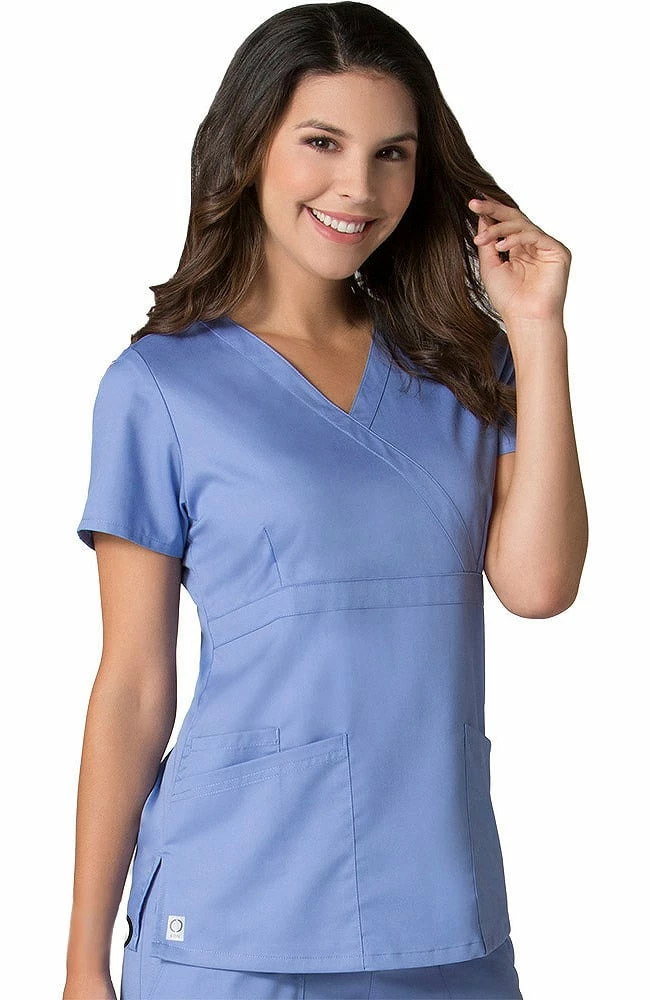 EON Clearance Women's COOLMAX Mock Wrap Mesh Panel Solid Scrub Top