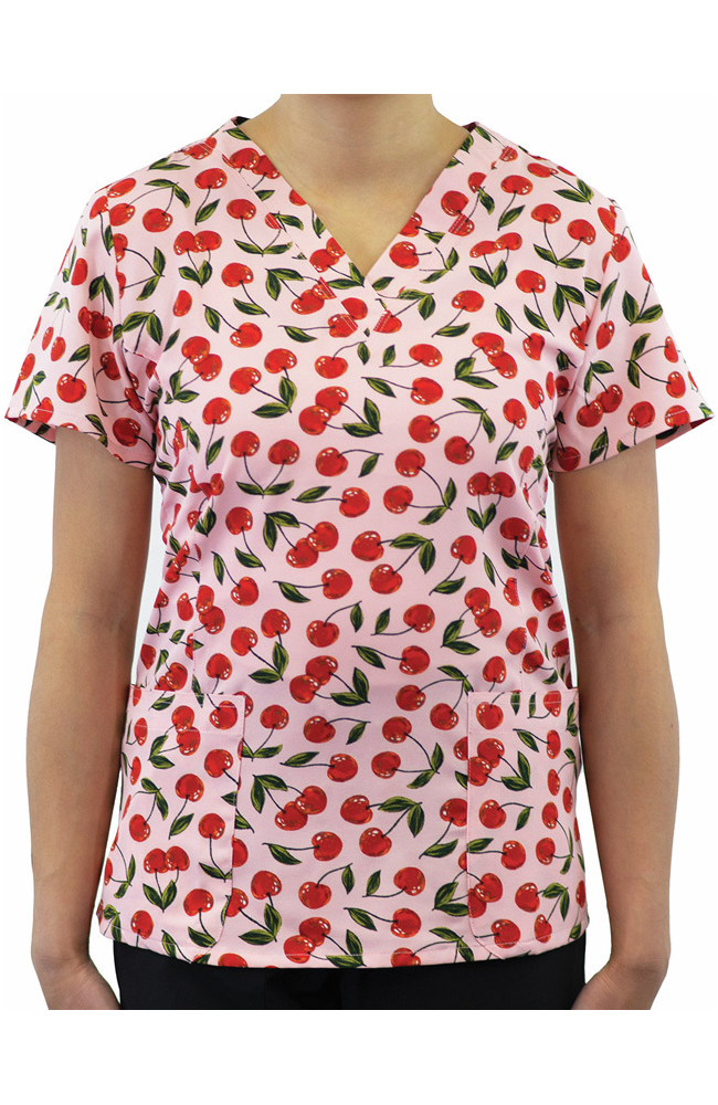 Women's Cherries Berries Print Scrub Top Maevn Uniforms Women's Cherries Berries Print Scrub Top -Silverts-shop 1 mv 1767 printcbr 650