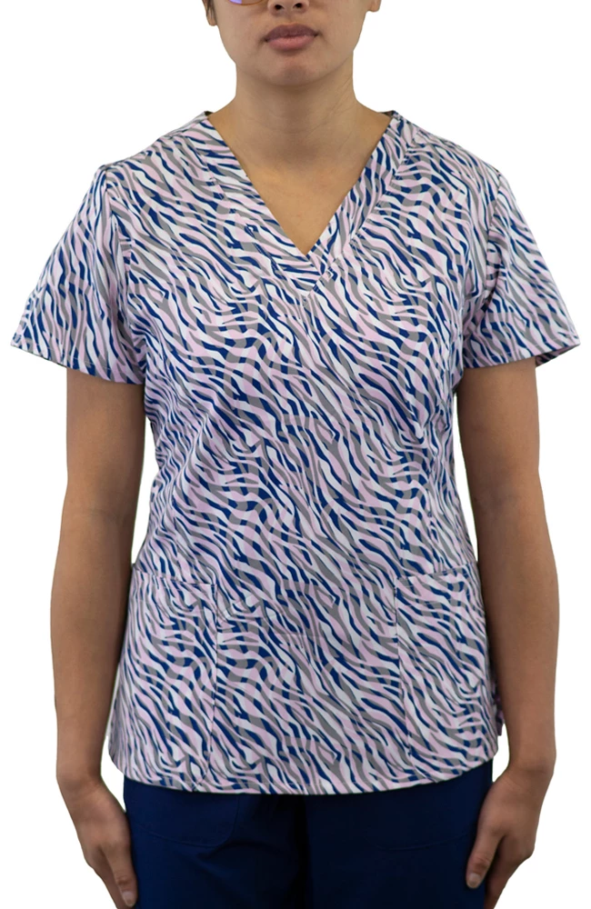 Maevn Uniforms Clearance Women's Curved V-Neck Animalia Print Top