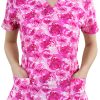 Maevn Uniforms Clearance Women's Peony Pink Print Scrub Top -Silverts-shop 1 mv 1767 printclearancepnp 650