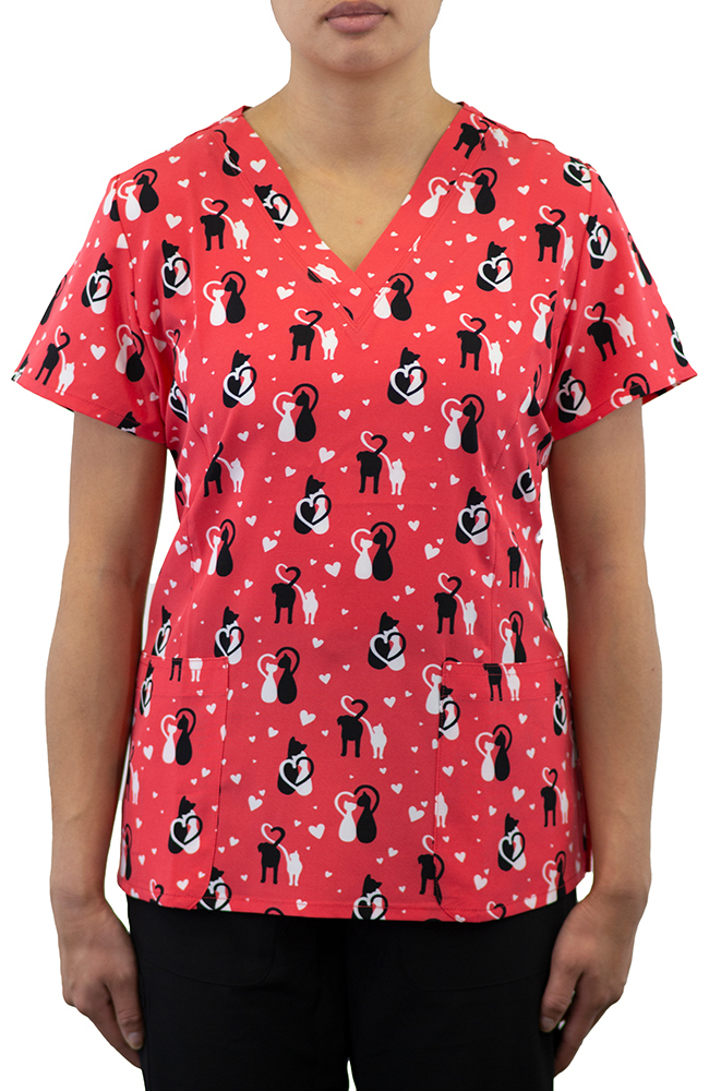 Maevn Uniforms Women's Curved V-Neck Furever Friends Print Top 3 Maevn Uniforms Women's Curved V-Neck Furever Friends Print Top