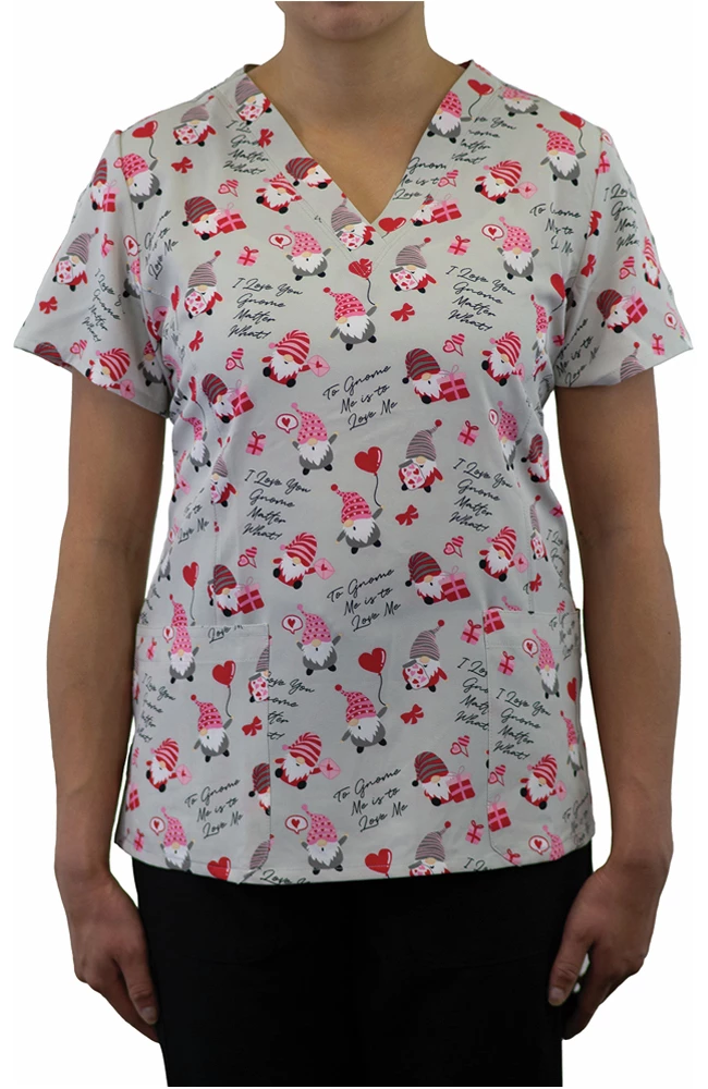 Maevn Uniforms Women's Gnome Matter What Print Scrub Top