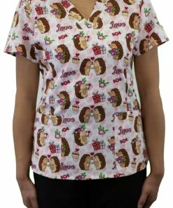 Maevn Uniforms Women's Hedgehog Honey Print Scrub Top