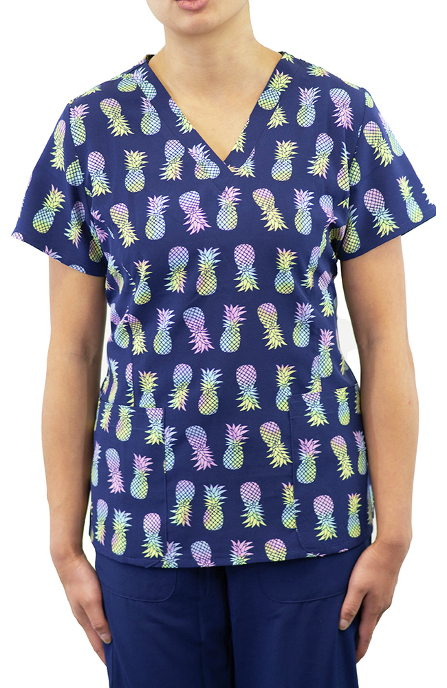 Maevn Uniforms Women's Curved V-Neck Tropical Paradise Print Top 3 Maevn Uniforms Women's Curved V-Neck Tropical Paradise Print Top