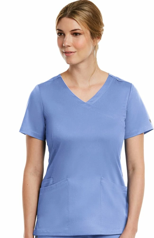 Maevn Uniforms Women's Mock Wrap Knit Panel Solid Scrub Top