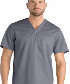 EON Men's V-Neck Mesh Panel COOLMAX Solid Scrub Top