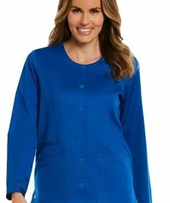 Maevn Uniforms Women's Round Neck Snap Front Solid Scrub Jacket