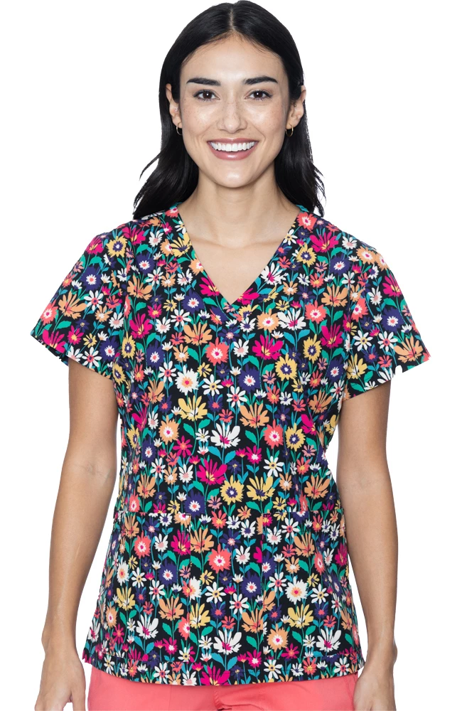 Med Couture Women's Vicky Daisy Fields Print Scrub Top