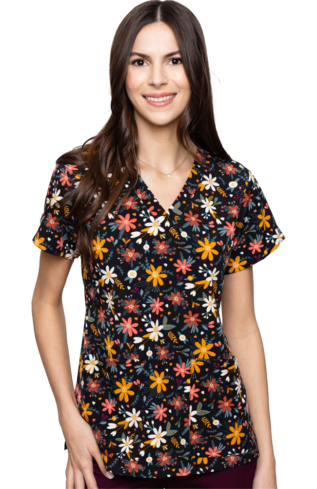 Med Couture Women's Vicky Harvest Floral Print Scrub Top
