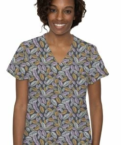 Med Couture Women's Vicky Geo Leaflets Print Scrub Top