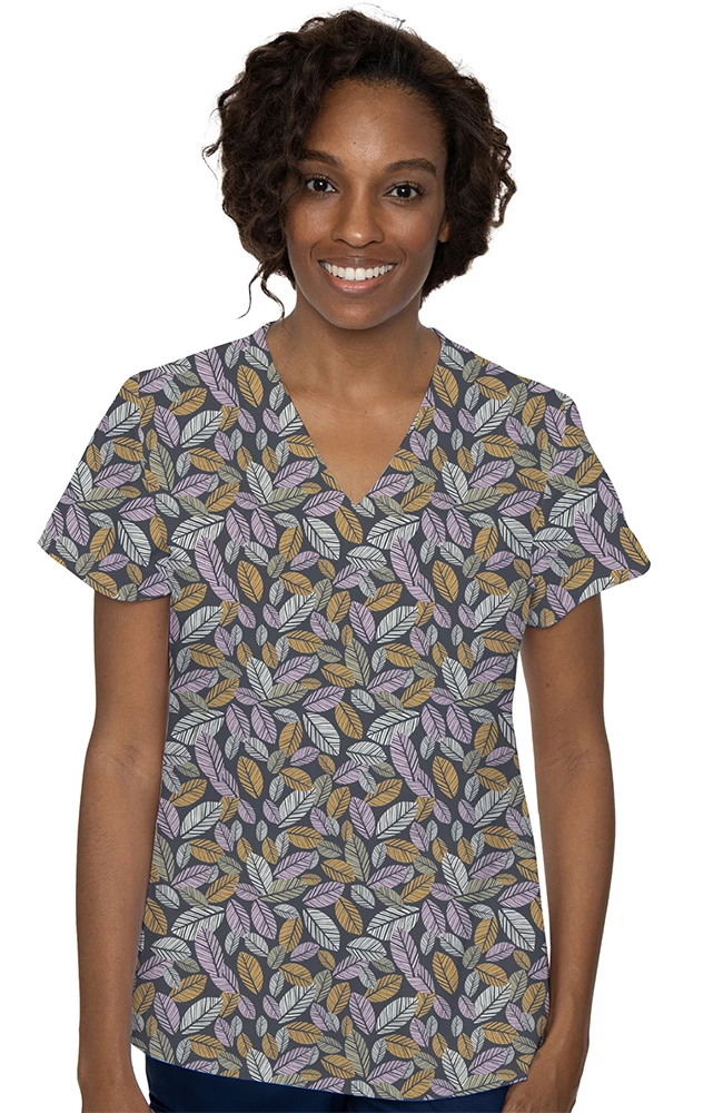 Med Couture Women's Vicky Geo Leaflets Print Scrub Top