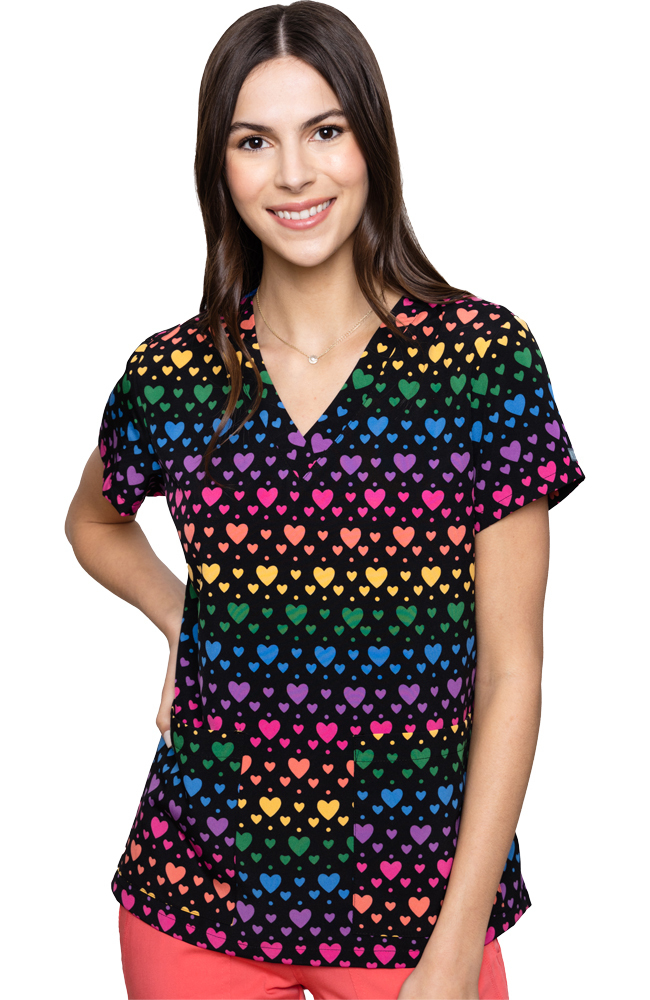 Women's Vicky Rainbow Heart Print Scrub Top Med Couture Women's Vicky Rainbow Heart Print Scrub Top -Silverts-shop 1 pe 8564 printrbh 650