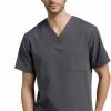 White Cross Men's V-Neck Chest Pocket Solid Scrub Top