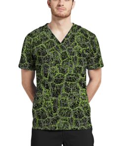 White Cross Clearance Men's River Stone Green Print Scrub Top