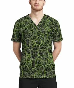 White Cross Clearance Men's River Stone Green Print Scrub Top