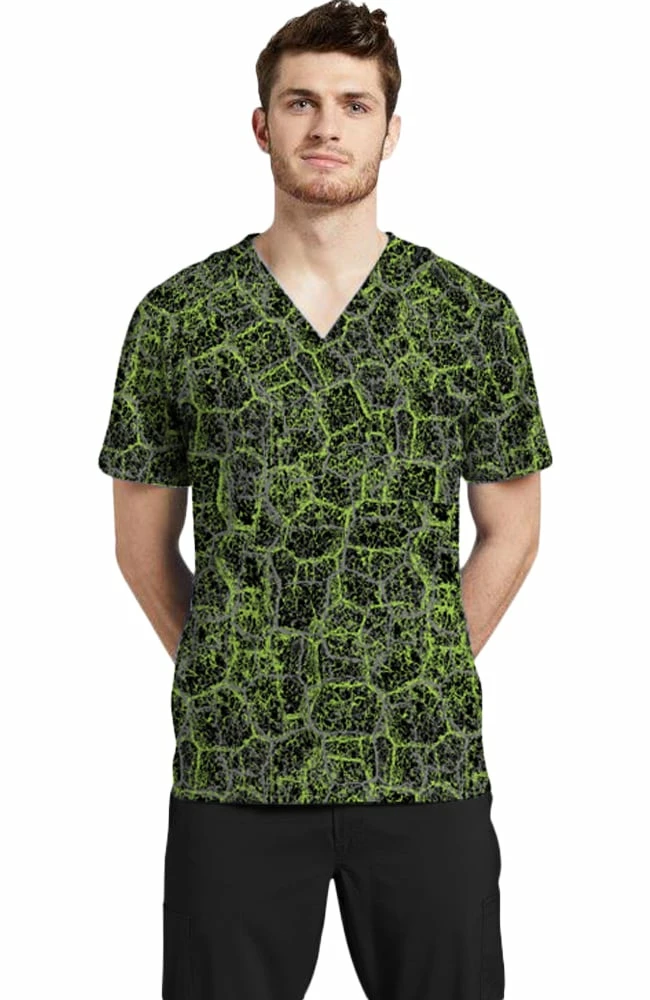White Cross Clearance Men's River Stone Green Print Scrub Top