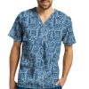White Cross Clearance Men's River Stone Navy Print Scrub Top