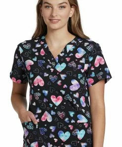 White Cross Clearance Women's Heart Mix Print Scrub Top
