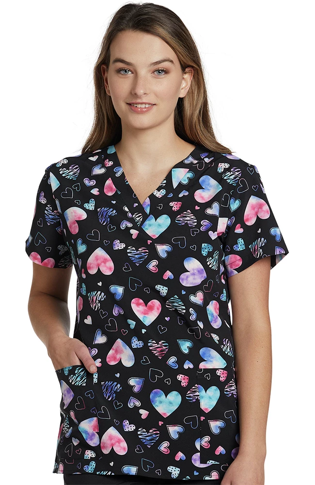 White Cross Clearance Women's Heart Mix Print Scrub Top